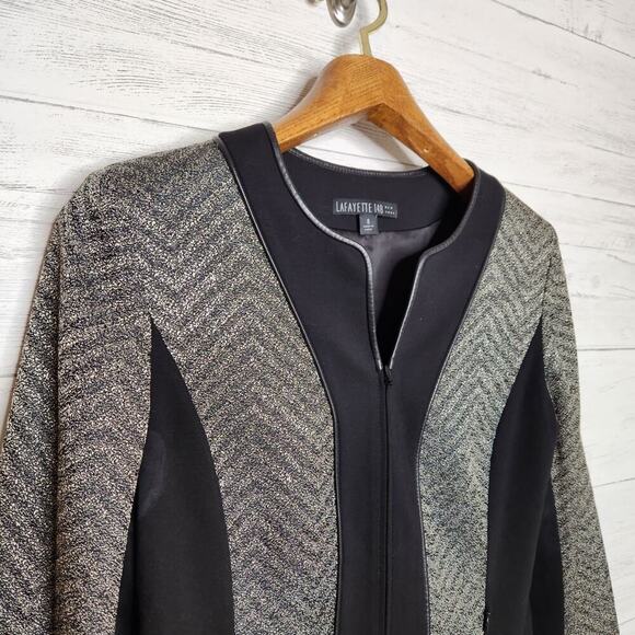 Lafayette‎ 148 New York Size 8 Black Tweed Chevron Jacket - Picture 2 of 11